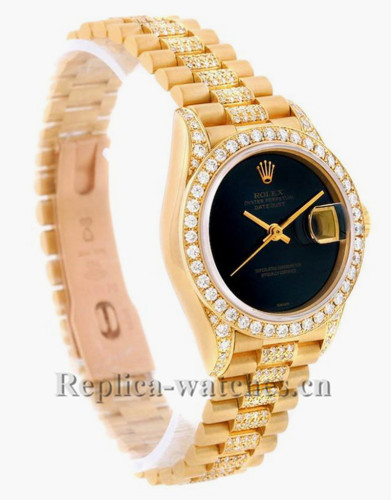 Replica Rolex President Datejust 69158 oyster case 26mm Black Onyx Dial Diamond Ladies Watch