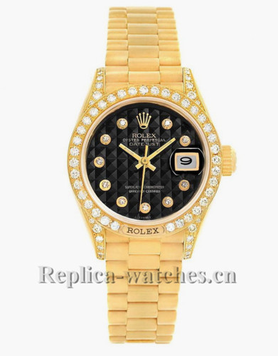 Replica Rolex President Datejust 69158 oyster case 26mm Black Dial Diamond Ladies Watch 