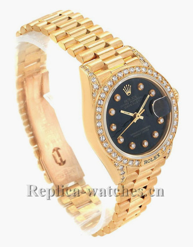 Replica Rolex President Datejust 69158 oyster case 26mm Black Dial Diamond Ladies Watch 