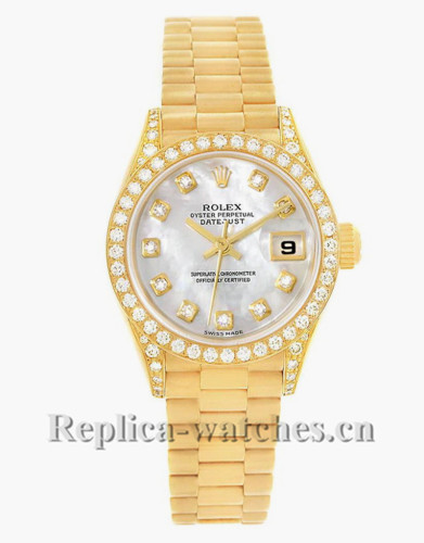 Replica Rolex President Datejust 69158 oyster case 26mm MOP Diamond Dial Ladies Watch 