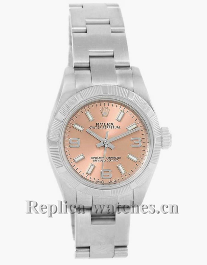 Replica Rolex Nondate 176210 Salmon Dial Oyster Bracelet 24mm Ladies Watch 