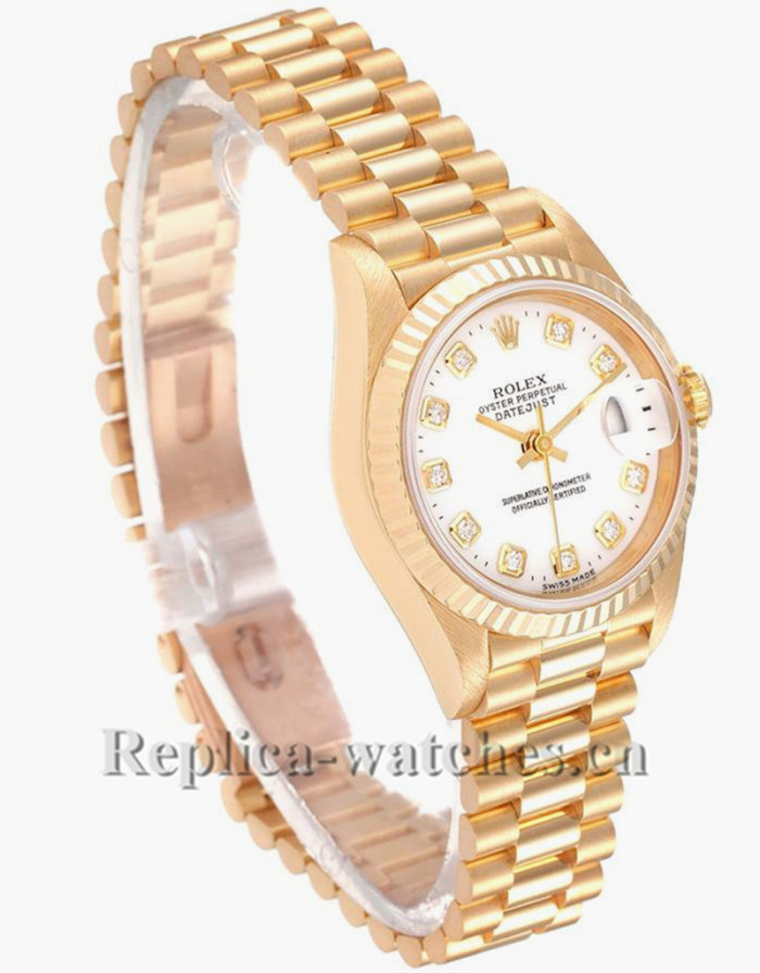 Replica Rolex President Datejust 69178 Oyster case 26mm White Diamond Dial Ladies Watch