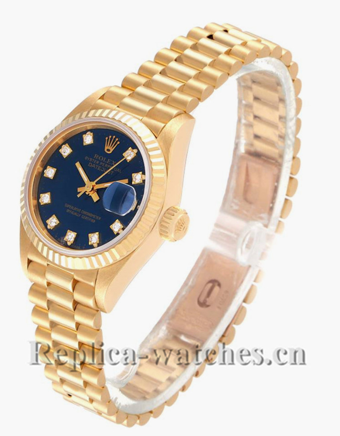 Replica Rolex President Datejust 69178  Blue Diamond Dial oyster case 26mm Ladies Watch