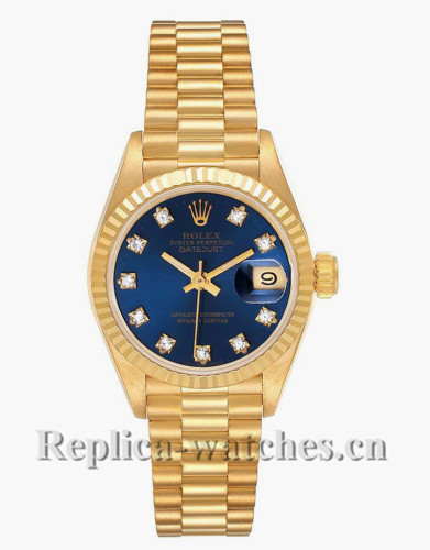 Replica Rolex President Datejust 69178  Blue Diamond Dial oyster case 26mm Ladies Watch
