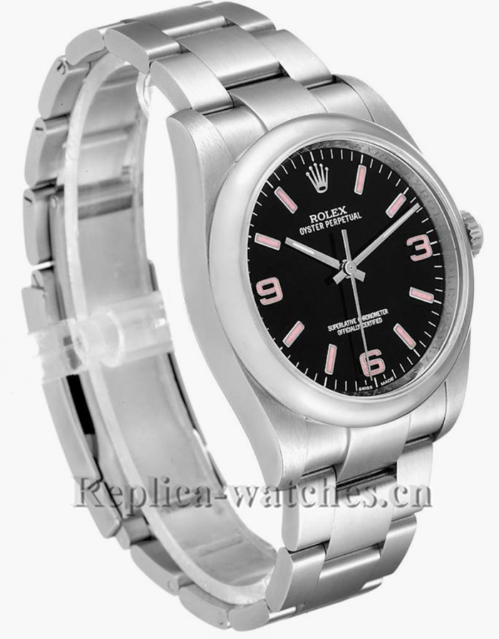 Replica Rolex Oyster Perpetual 116000 Pink Baton Black Dial 36mm Unisex Watch