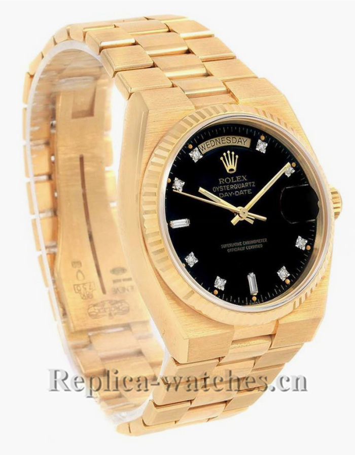 Replica Rolex President Day-Date 19018 oyster case 36mm Black dial Diamond Mens Watch