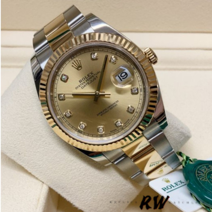 2022 Rolex Datejust Champagne Diamond Dial Two Tone M126333-0012 41mm Mens Replica Watch