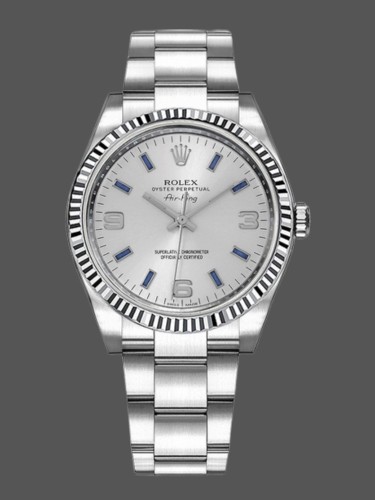 Rolex Oyster Perpetual Air-King 114234 Blue Hour Markers Silver Dial 34mm Unisex replica watch