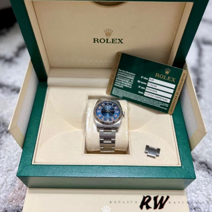 Rolex Oyster Perpetual Air-King 114234 Blue Dial Stainless Steel Oyster 34mm Unisex replica watch