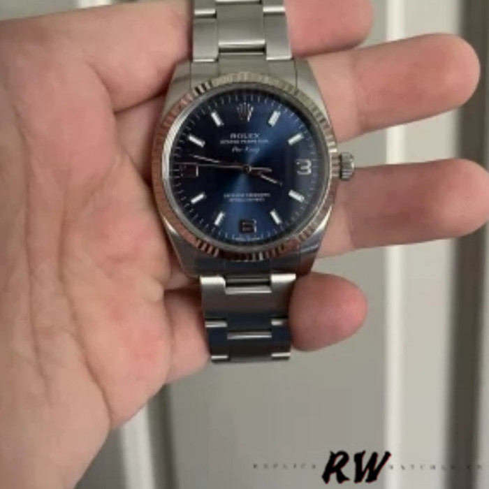 Rolex Oyster Perpetual Air-King 114234 Blue Dial fluted white gold bezel 34mm Unisex replica watch
