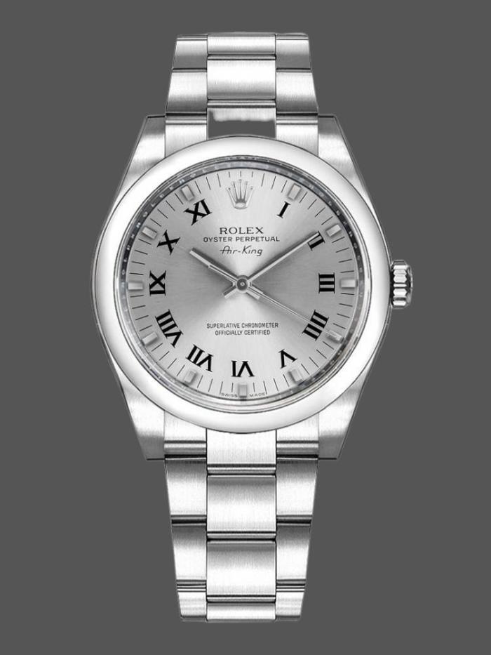 Rolex Oyster Perpetual Air-King 114200 Silver Dial 34mm Unisex replica watch