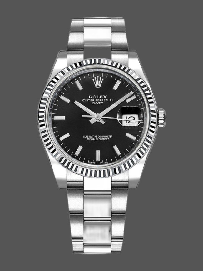 Rolex Oyster Perpetual Date 115234 Black Dial 34mm Unisex Replica Watch