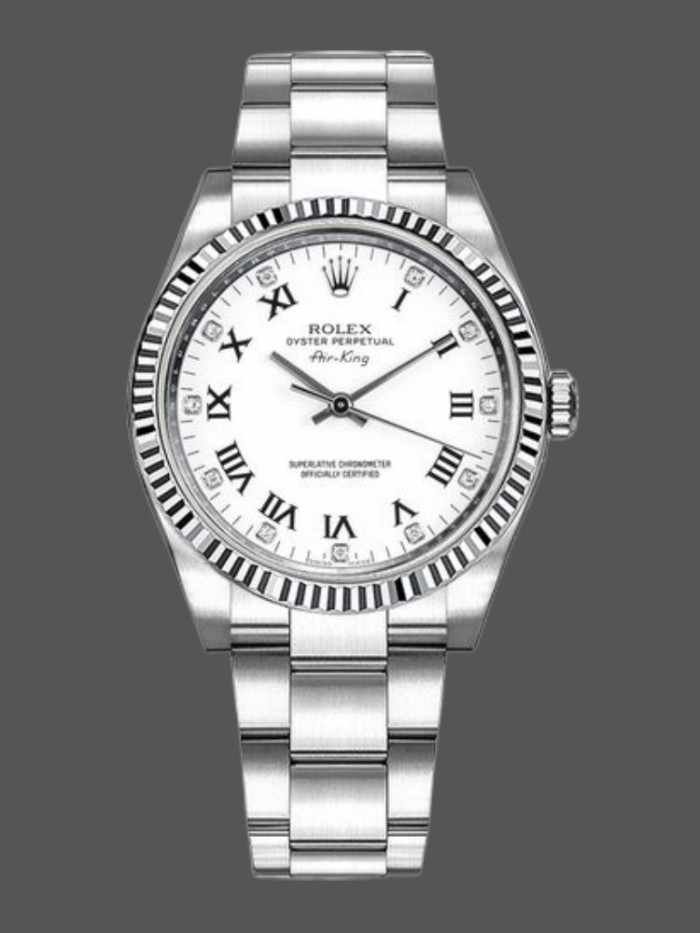 Rolex Oyster Perpetual Air-King 114234 White Diamond Dial 34mm Unisex Replica Watch