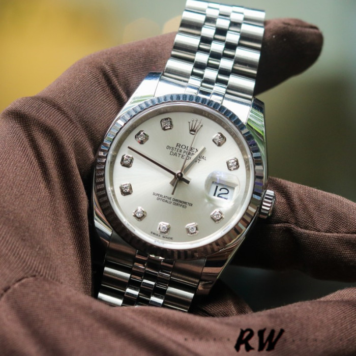 Rolex Datejust 116234-0084 Silver Diamond Dial 36mm Unisex Replica Watch