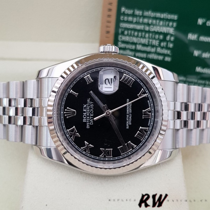 Rolex Datejust 116234 Stainless Steel Fluted Bezel Black Roman Dial 36mm Mens Replica Watch