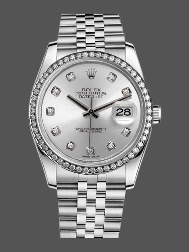 Rolex Datejust 116244 Silver Dial Diamonds 36mm Lady Replica Watch