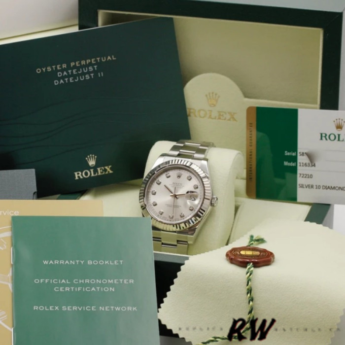 Rolex Datejust II 116334 Silver Diamond Dial 41mm Mens Replica Watch