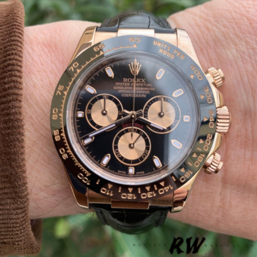 Rolex Cosmograph Daytona 116515 Leather strap Black Dial 40mm Mens Replica Watch