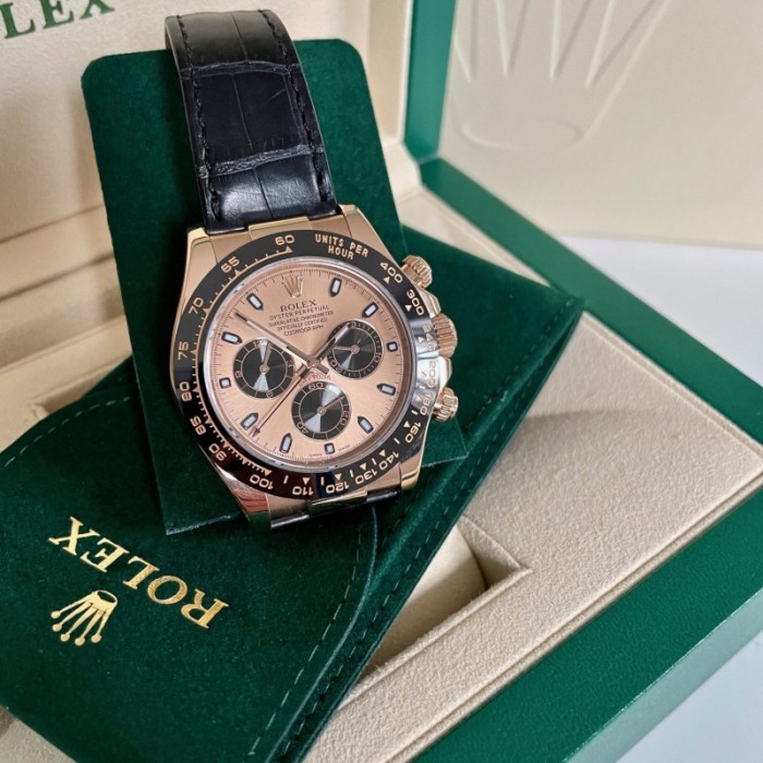 Rolex Cosmograph Daytona 116515LN Leather strap Black Pink Dial 40mm Mens Replica Watch