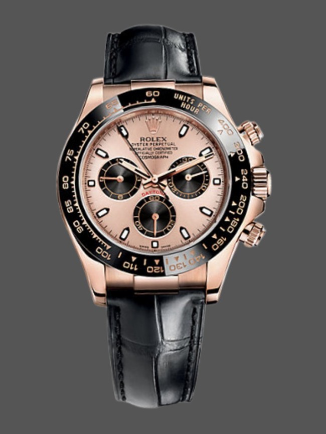 Rolex Cosmograph Daytona 116515LN Leather strap Black Pink Dial 40mm Mens Replica Watch