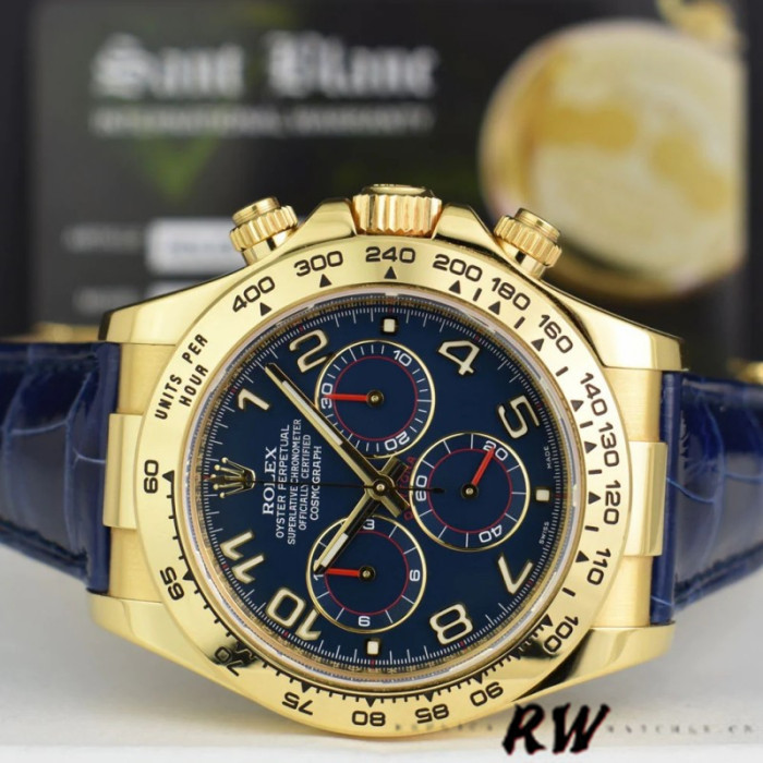 Rolex Cosmograph Daytona 116518 Leather strap Blue Dial 40mm Mens Replica Watch