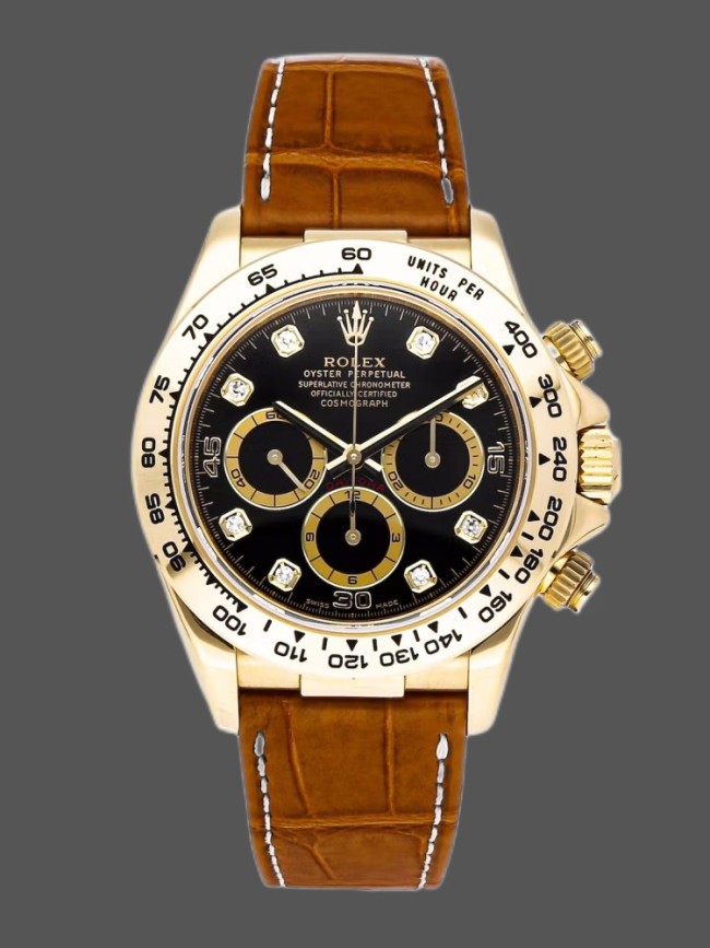 Rolex Daytona 16518 Black Diamond Dial Leather strap 40mm Mens Replica Watch