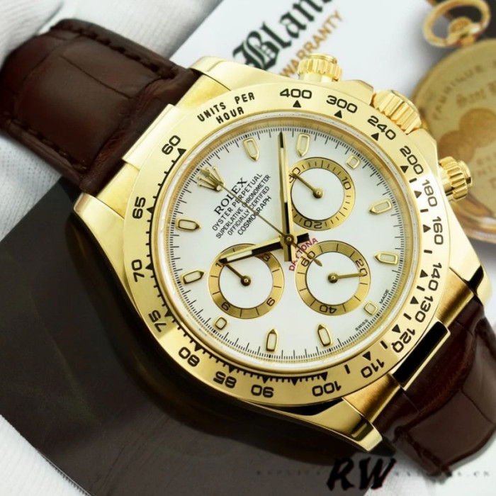 Rolex Daytona 116518 Yellow Gold Automatic White Dial 40mm Mens Replica Watch