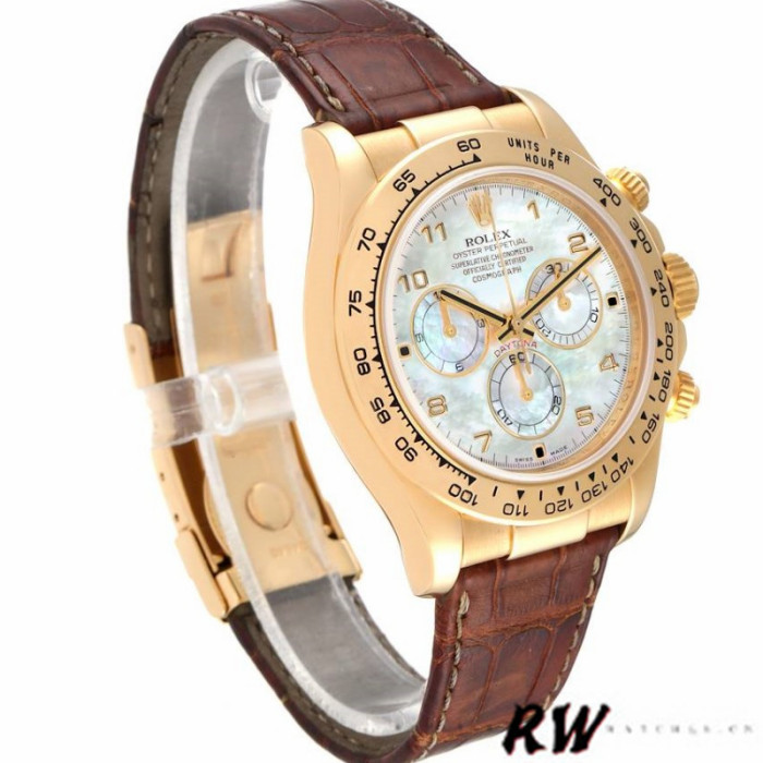 Rolex Daytona 116518 Yellow Gold MOP Dial Brown Strap 40mm Mens Replica Watch