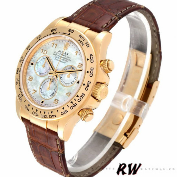 Rolex Daytona 116518 Yellow Gold MOP Dial Brown Strap 40mm Mens Replica Watch