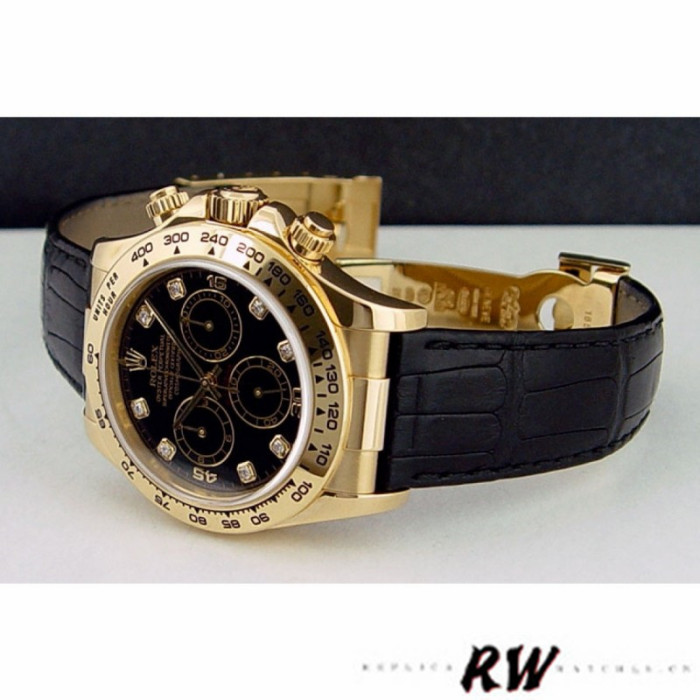Rolex Daytona 116518 Black Diamond Dial Black Leather strap 40mm Mens Replica Watch 