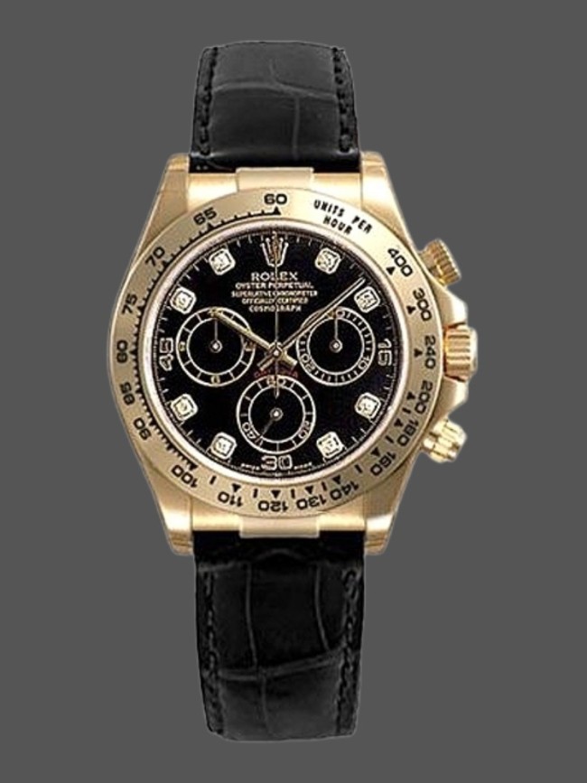 Rolex Daytona 116518 Black Diamond Dial Black Leather strap 40mm Mens Replica Watch