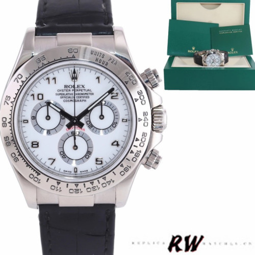 Rolex Daytona 116519 White Arabic Dial Black Leather strap 40mm Mens Replica Watch