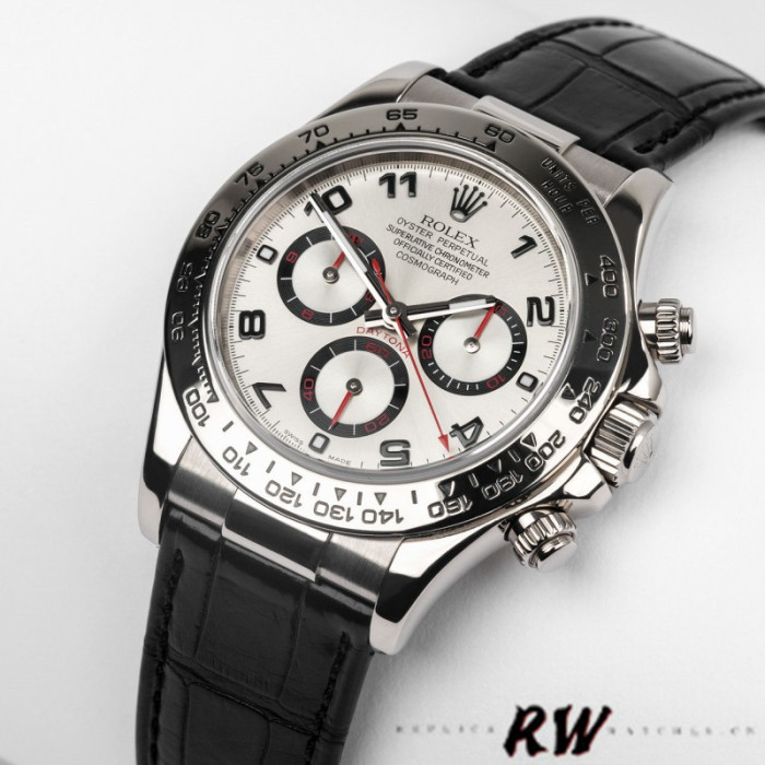 Rolex Daytona 116519 Black Alligator Leather strap silver Dial 40mm Mens Replica Watch