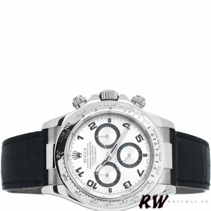Rolex Daytona 116519 Black Alligator Leather strap White Dial 40mm Mens Replica Watch