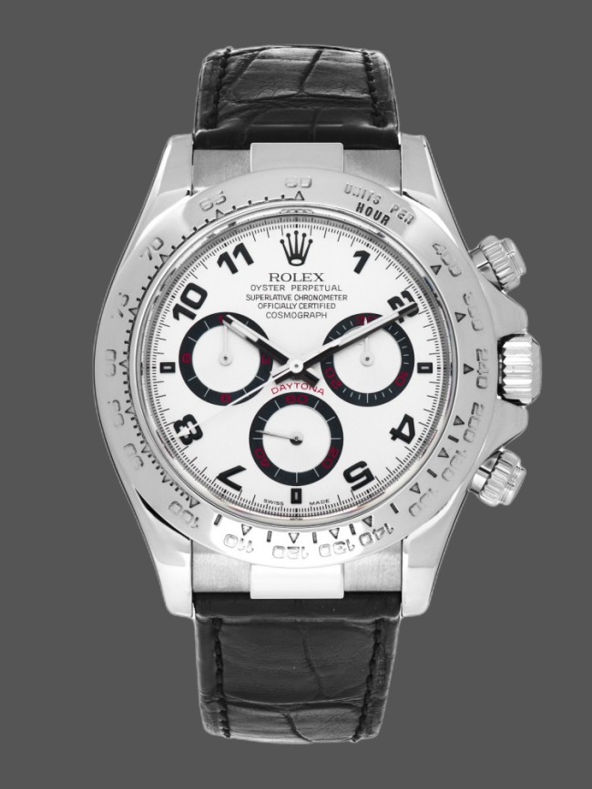 Rolex Daytona 116519 Black Alligator Leather strap White Dial 40mm Mens Replica Watch