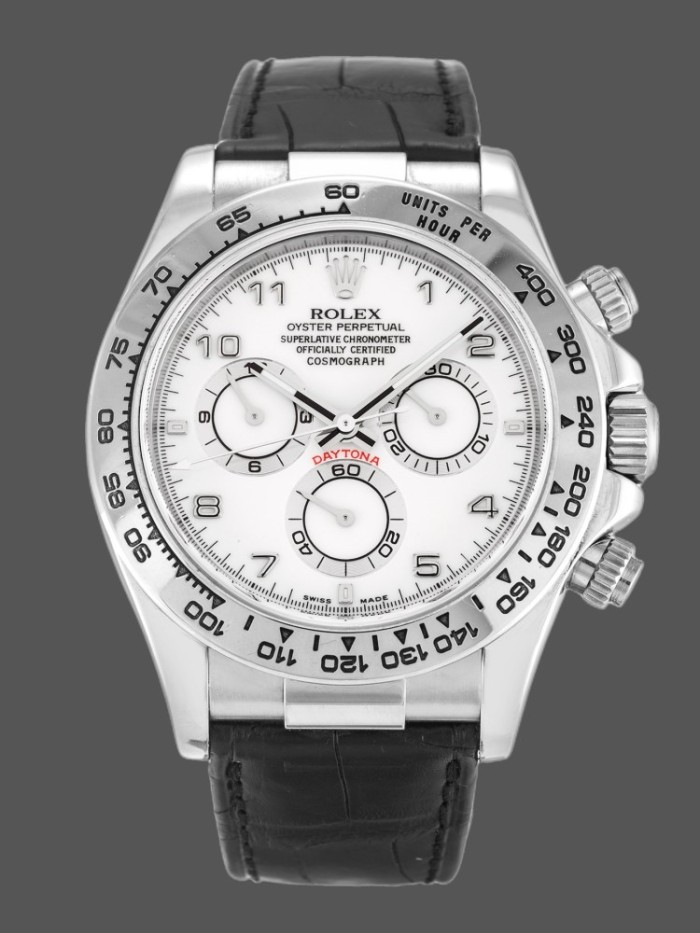 Rolex Daytona 116519 White Arabic Dial Black Leather strap 40mm Mens Replica Watch