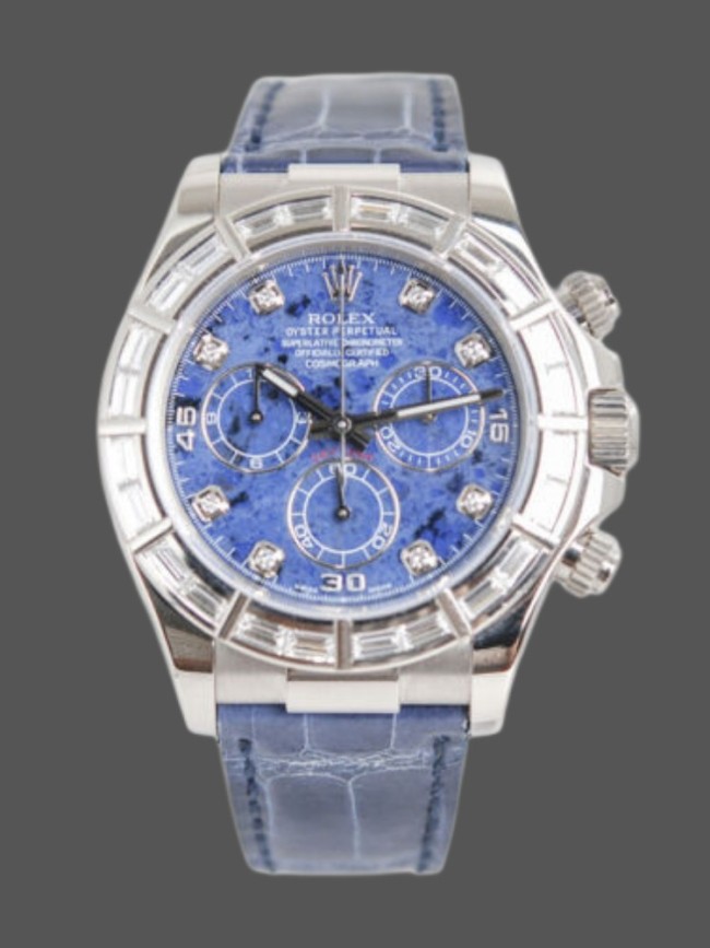 Rolex Daytona 116589BR Sodalite Dial Baguette Diamond Bezel 40mm Mens Replica Watch