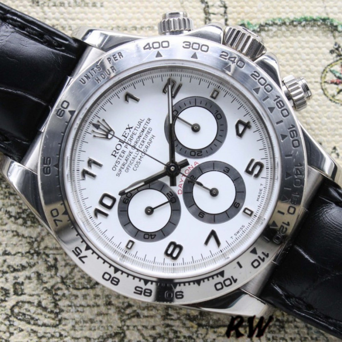 Rolex Daytona 16519 White Dial Black Leather strap 40mm Mens Replica Watch