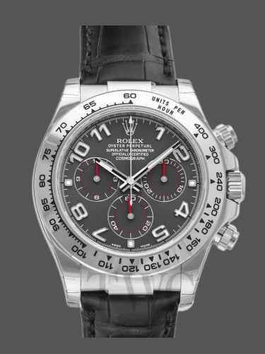 Rolex Cosmograph Daytona 116519 Gray dial Black Leather Strap 40mm Mens Replica Watch