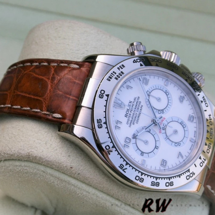 Rolex Daytona 116519 white Arabic dial brown leather strap 40mm Mens Replica Watch