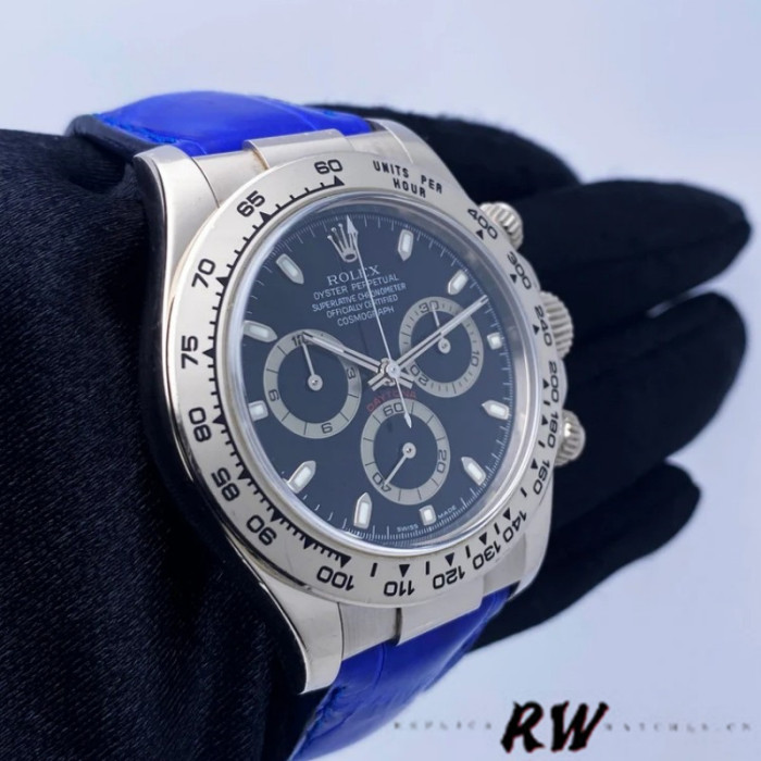 Rolex Daytona 116519 Black Dial Blue Leather strap 40mm Mens Replica Watch