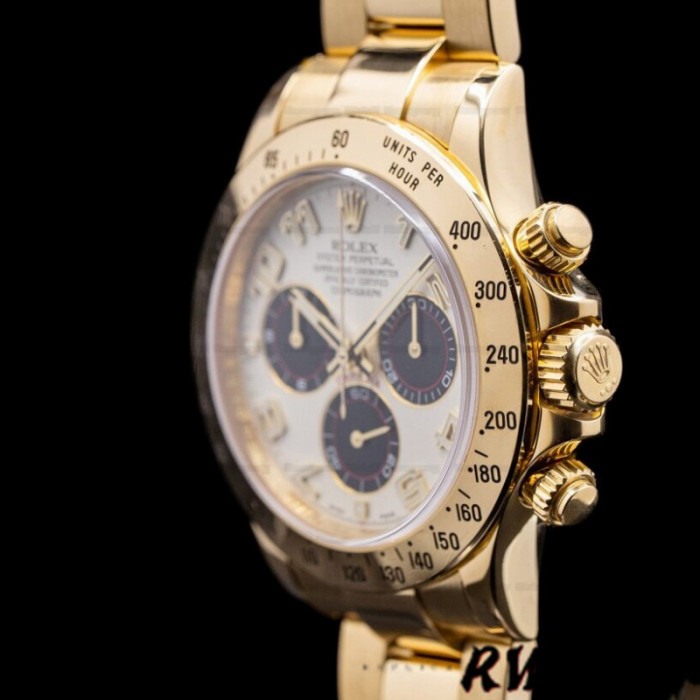 Rolex Daytona 116528 White Arabic Dial Yellow Gold 40mm Mens Replica Watch