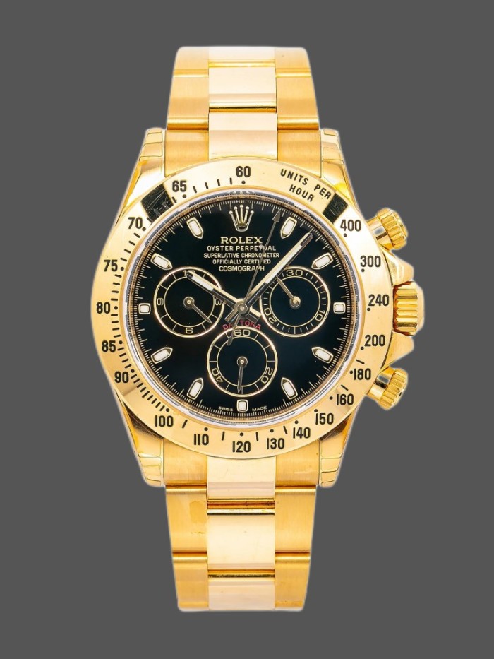 Rolex Daytona 116528 Black Dial Yellow Gold 40mm Mens Replica Watch