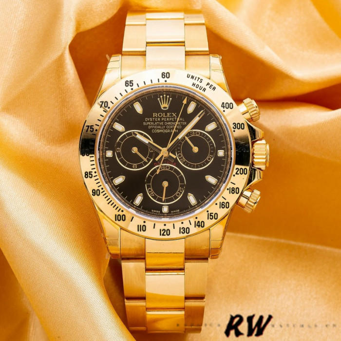 Rolex Daytona 116528 Black Dial Yellow Gold 40mm Mens Replica Watch