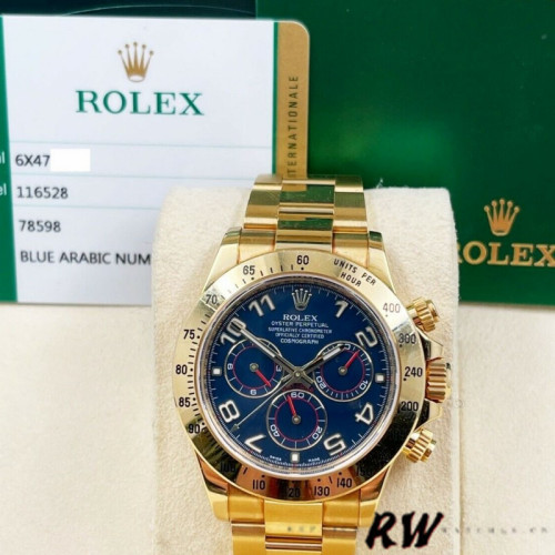 Rolex Daytona 116528 Yellow Gold Blue Racing Dial 40mm Mens Replica Watch