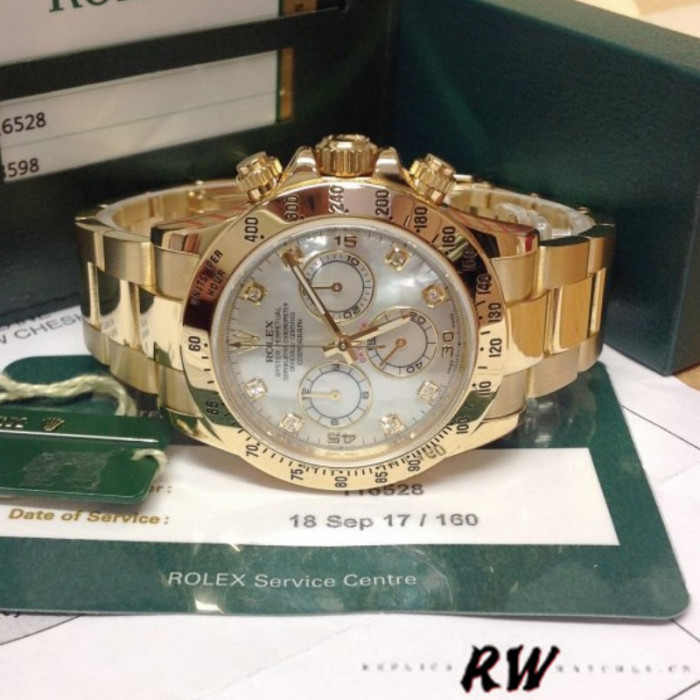 Rolex Daytona 116528 Yellow Gold Mother of Pearl Diamond Dial 40mm Mens Replica Watch