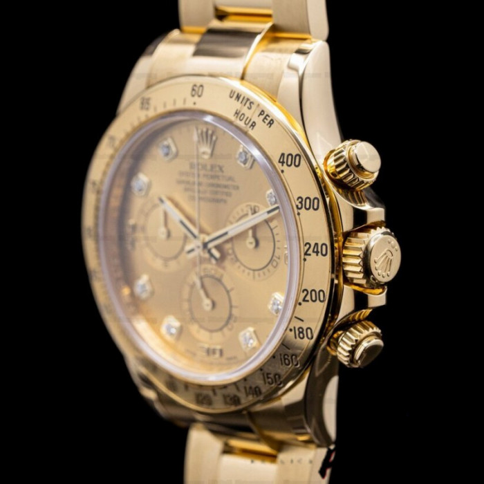 Rolex Daytona 116528 Yellow Gold Champagne Diamond Dial 40mm Mens Replica Watch