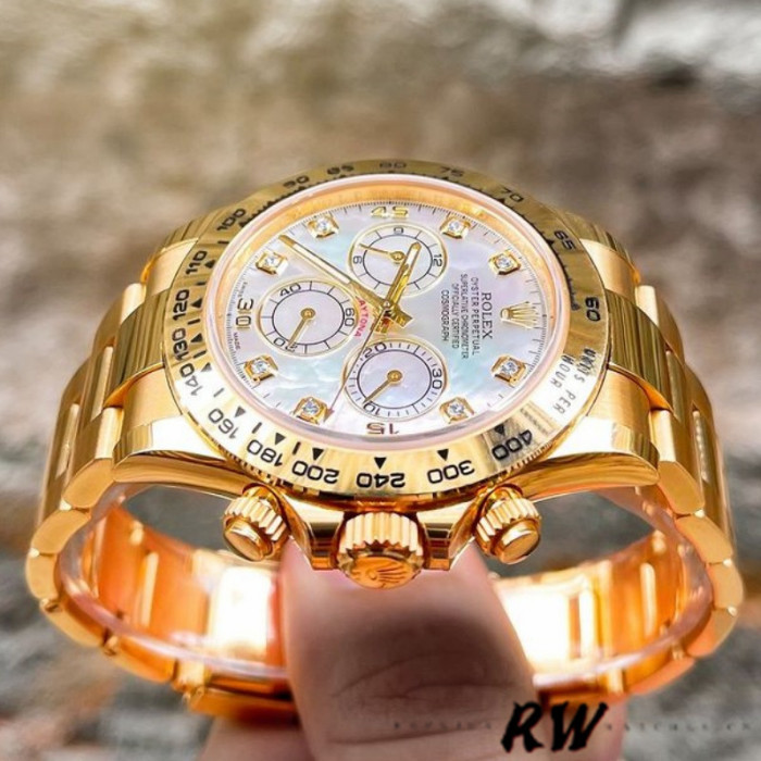 Rolex Daytona 116528 Yellow Gold Mother of Pearl Diamond Dial 40mm Mens Replica Watch