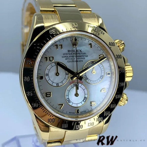 Rolex Daytona 116528 White Arabic MOP Dial 40mm Mens Replica Watch