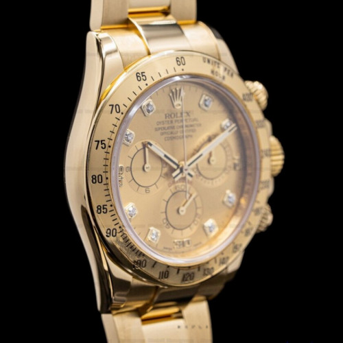 Rolex Daytona 116528 Yellow Gold Champagne Diamond Dial 40mm Mens Replica Watch